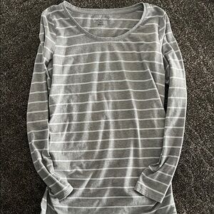 Maternity Gray and White Striped Long Sleeve Shirt